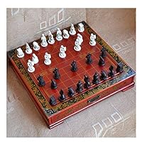 Chess Set Antique Chess Set Chinese Terracotta Warrior Simulation Character Stereo Chess Piece with Drawer Classical Pattern Checkerboard Home Classic Chess Game Board Set