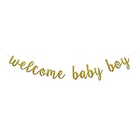 Welcome Baby Boy Banner, Oh Baby, Gold Glitter a Litter Prince Gender Reveal Pregnant AF Party Decorations Supplies