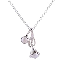 NOVICA Handmade Cultured Freshwater Pearl Flower Necklace .925 Sterling silver from India Bridal Jewelry White Pendant Floral Birthstone 'Calla Lily'