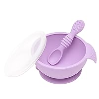 Bumkins Baby Bowl, Silicone Feeding Set with Suction for Baby and Toddler, Includes Spoon and Lid, First Feeding Set, Training Essentials for Baby Led Weaning for Babies 4 Months Up, Lavender