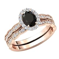 14k Black Onyx Engagement Ring Set For Women 1 CT Rose Gold Black Onyx Wedding Ring Set Oval Cut Black Onyx Bridal Anniversary Ring Gift For Her