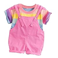 Boys Sweatshirt Set Toddler Baby Boy Kids Rainbow Stripe Tops T-Shirt Straps Pants Outfits Set Short (Pink, 6-12 Months)