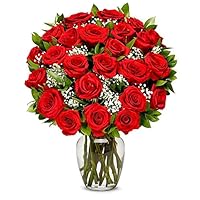 From You Flowers - Two Dozen Long Stemmed Red Roses with Glass Vase (Fresh Flowers) Birthday, Anniversary, Get Well, Sympathy, Congratulations, Thank You