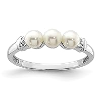 925 Sterling Silver Polished Rhodium Plated Diamond and Freshwater Cultured Pearl Ring Jewelry for Women - Ring Size Options: 6 7 8 9