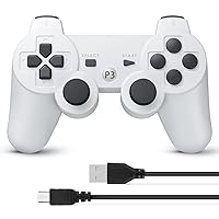 Powerextra PS-3 Wireless Controller Compatible with Play-Station 3 High Performance Upgraded Joystick Rechargeable Battery Double Shock for PS-3 (White)