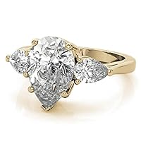 1.50 CT Pear Cut Colorless Moissanite Engagement Ring, Wedding Bridal Ring, Eternity Solid 10K Yellow Gold Diamond Solitaire 5-Prong Pefect Rings for Wife