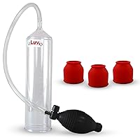 LeLuv Easyop 2.25 Inch by 9 Inch Cylinder Penis Pump Black Bgrip Ball Handle Clear Graduated Cylinder/Clear Collapse-Resistant Hose + 3 Silicone Small Sleeves