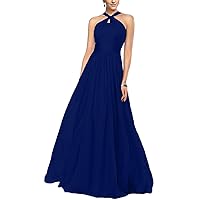 A-Line Bridesmaid Dress Halter Neck Sleeveless Floor Length Elegant Wedding Party Prom Gown Pleats/Draping 2023