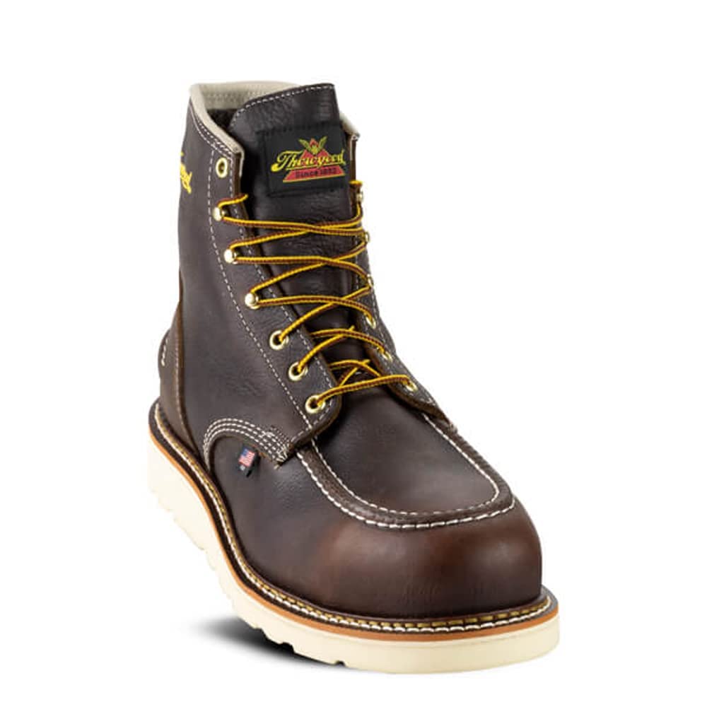 Thorogood 1957 Series 6” Waterproof Moc Toe Work Boots for Men - Soft Toe, Full-Grain Leather with Slip-Resistant Wedge Outsole and Shock-Absorbing Footbed