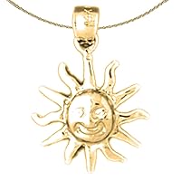 Jewels Obsession Silver Sun Face Necklace | 14K Yellow Gold-plated 925 Silver Sun Face Pendant with 18