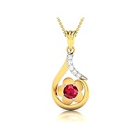 Flower With Pear Shape Lab Made Red Ruby 925 Sterling Silver Pendant Necklace with Cubic Zirconia Link Chain 18