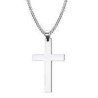 New Polished Stainless Steel Cross Pendant Necklace for Men Women, 24'' Chain, Silver/Gold/Black