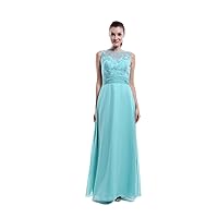 Turquoise Illusion Bateau Neck Bridesmaid Dresses With Lace Bodice