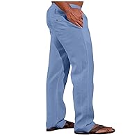 Mens Linen Pants Big and Tall Loose Fit Elastic Waist Lightweight Drawstring Pants Summer Beach Yoga Pants Trousers