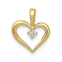 Solid 14k Yellow Gold Solitaire .02ct. Diamond Heart Pendant Charm