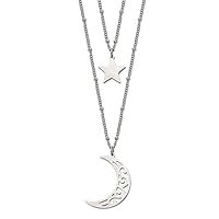 Stainless Steel Polished 2 Strand Beaded Star And Celestial Moon Necklace 30 Inch Measures 24.25mm Wide Jewelry Gifts for Women