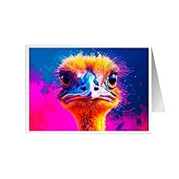ARA STEP Unique All Occasions Birds Pop Art Greeting Cards Assortment Vintage Aesthetic Notecards 4 (Set of 4 SIZE 148.5 x 210 mm / 5.8 x 8.3 inches) (Ostrich Bird 1)