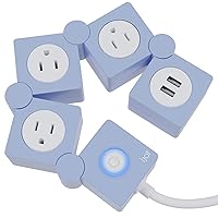 iJoy Flexible Power Strip- 3 AC Outlets and 2 USB Charging Ports with 5 Ft Extension Cord- Decorative Surge Protector Outlet Extender for Home Office, Dorm, Room and More (Light Blue)
