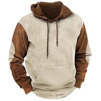 Hoodie for Men Patchwork Hooded Pullover Sweater Casual Loose Fleece Hooded Sweatshirt Tops Long Sleeve Hoody Shirt
