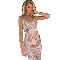 Sleeveless Print Dress Women Slim Long Skirt Summer Women ; Beach Party Club Robe