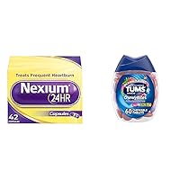 Nexium 24HR Acid Reducer Heartburn Relief Capsules for All-Day and All-Night Protection & TUMS Chewy Bites Antacid Tablets for Chewable Heartburn Relief