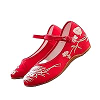 Women Cotton Fabric Embroidered Ballet Flats Retro Ladies Comfortable Casual Walking Shoes White Red Blue Red 9