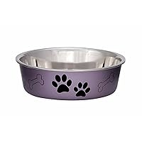 Loving Pets - Bella Bowls - Dog Food Water Bowl No Tip Stainless Steel Pet Bowl No Skid Spill Proof (Extra Large, Grape Purple)