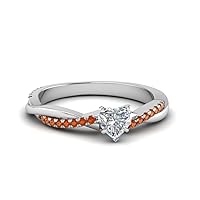 Lovely 1.12ct Heart Shaped White Diamond & Orange Citrine 14K White Gold Over .925 Sterling Silver Engaement Wedding Infinity Twist Ring