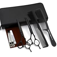 Hairdressing Scissors Set,Hair Thinning Scissors Hairdressing Cutting Scissor,7.0Inch,Japan 440C Steel,for Barber, Salon, Home,Black