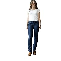 Kimes Ranch Women's Betty Western Style Modest Bootcut Mid-Rise Straight Fit Durable Shape-Saving Dark Blue Riding Jeans