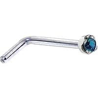 Body Candy Solid 14k White Gold 1.5mm (0.015 cttw) Genuine Blue Diamond L Shaped Nose Stud Ring 18 Gauge 1/4