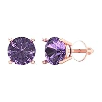 3.0 ct Brilliant Round Cut Solitaire Genuine Simulated Alexandrite Pair of Stud Earrings Solid 18K Rose Gold Screw Back