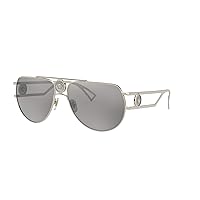 Versace VE 2225 12526G Pale Gold Metal Aviator Sunglasses Silver Mirror Lens