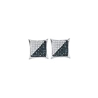 The Diamond Deal 10kt White Gold Mens Round Blue Color Enhanced Diamond Square Kite Cluster Earrings 1/3 Cttw