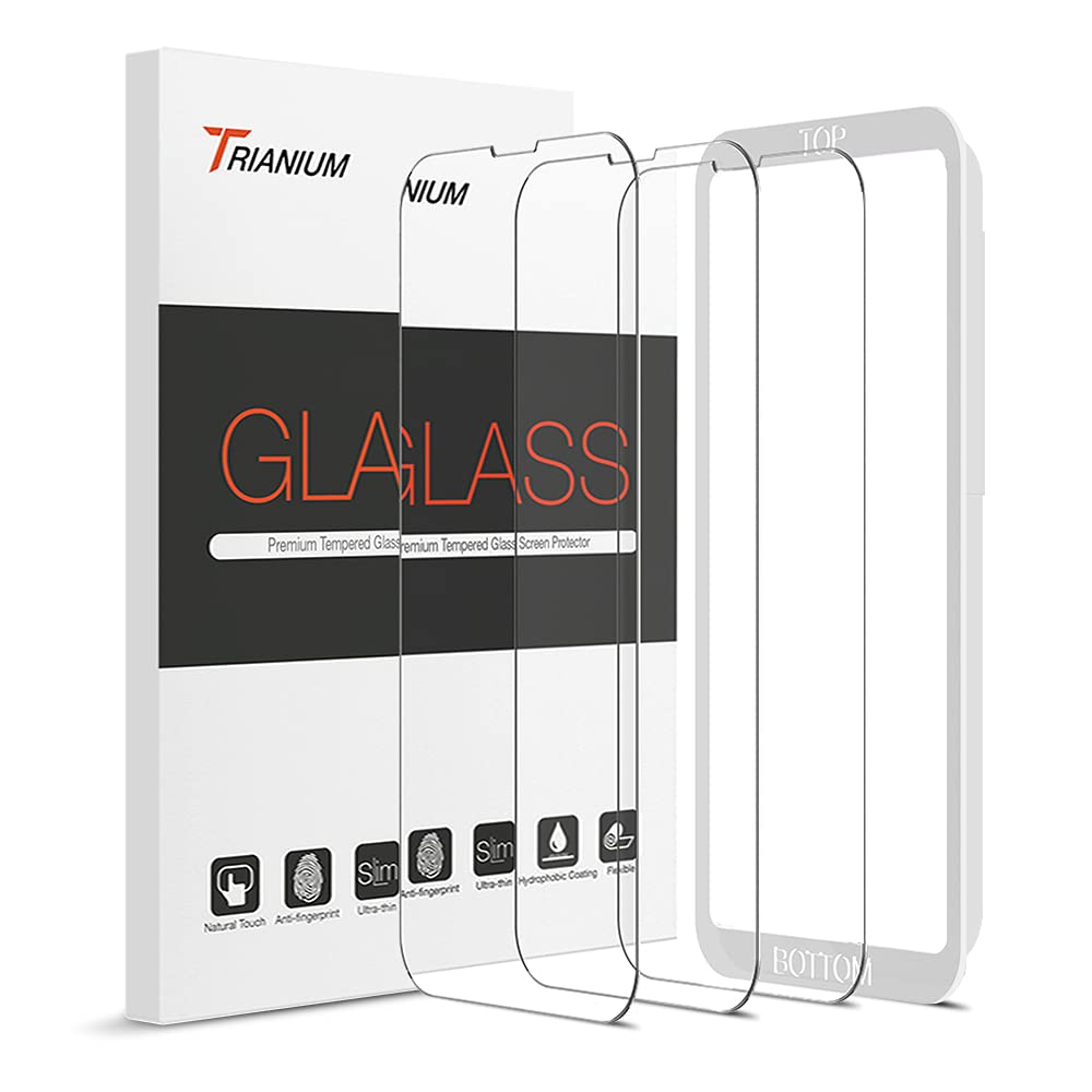 Trianium Tempered Glass Screen Protector Compatible for iPhone 13 Pro Max (2021), 3 Pack HD Glass 9H Film (w/Alignment Case Tool included)