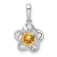 Sterling Silver Rhodium-plated Floral Citrine Pendant Fine Jewelry Gift For Her For Women