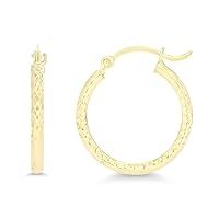 14K Yellow Gold Full Diamond Cut Hoop Earrings For Women, 2mm Tube 20mm-80mm Diameter