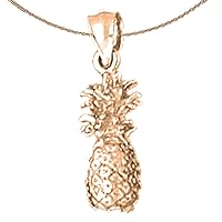 3-D Pineapple Necklace | 14K Rose Gold 3D Pineapple Pendant with 18