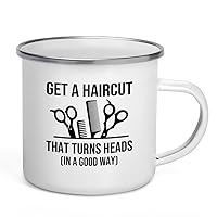 Hair Stylist Camper Mug 12oz - Get a Haircut - Hair Stylist Gift Beautician Hairdresser Salon Barber Hairdo Cosmetoloist Scissors Blower
