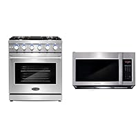COSMO COS-EPGR304 Slide-in Freestanding Gas Range, 30 inch, Stainless Steel & COS-3019ORM2SS Over the Range Microwave Oven with 1.9 cu. ft. Capacity, 1000W