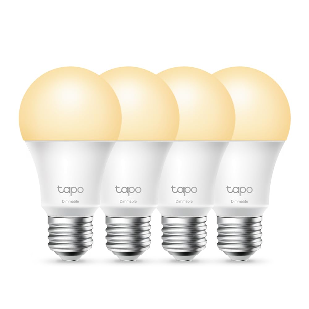 TP-Link Tapo Smart Light Bulbs, 800 Lumens (60W Equivalent), 2700K Soft Warm White LED Bulb, Dimmable, Compatible with Alexa and Google Home, No Hub Required, A19 E26, Tapo L510E(4-Pack)