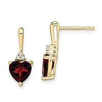 6.7mm 10k Gold Garnet and Diamond Love Heart Earrings Measures 15.7x6.7mm Wide Jewelry for Women