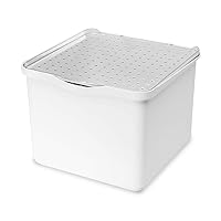 madesmart Small Stacking Lid Bin - White | STACK COLLECTION | Attached Clear Lid for Visibility | Multi-use Organizer | Non-slip Rubber Feet | - 79030