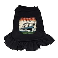 Life is Better on a Boat Dog Sundress - Graphic Dog Dress Shirt - Boat Dog Clothing - Black, 2XL