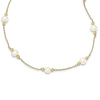 14k Yellow Gold Polished Lobster Claw Closure and Freshwater Freshwater Cultured Pearl Bead Necklace