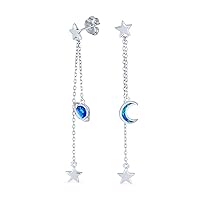 Personalized Alphabet A-Z Initial USA Patriotic Star Celestial Double Chain Ear Lobe Cartilage Clip On Helix Linear Band Wrap Ear Cuff Stud Earring Set For Women .925 Sterling Silver Customizable