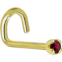 Body Candy Solid 14k Yellow Gold 1.5mm (0.015 cttw) Genuine Red Diamond Left Nose Stud Screw 20 Gauge 1/4