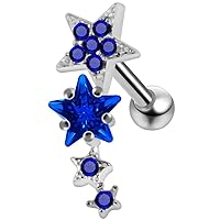 Multiple Sparkling Stars 925 Sterling Silver Tragus Cartilage Helix Piercing Jewelry - Sold by Piece