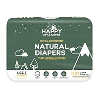 Happy Little Camper Ultra-Absorbent Natural Baby Diapers Size 6 - Hypoallergenic & Chlorine-Free Disposable Diapers Safe for Sensitive Skin - Unscented Junior Diapers - 102 Count