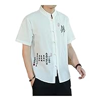 Traditional Tang Suit Style Tops Men's Chinese Linen Shirts in Plus Size